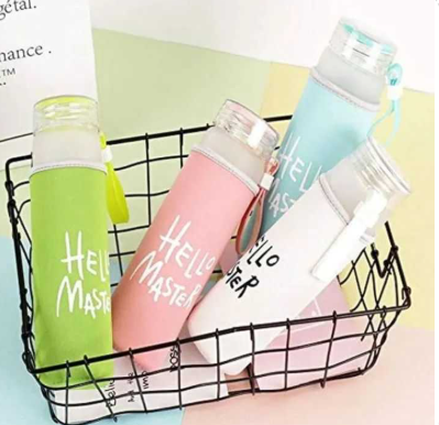 Hello Master Glass Water Bottle for School College Office 480 ml