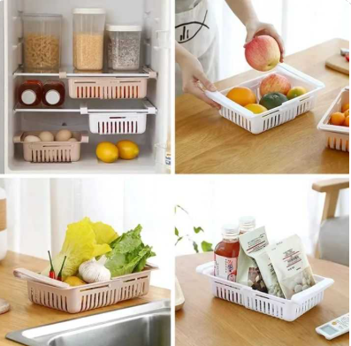 Adjustable Fridge Storage Basket Expandable Fridge Storage Rack Plastic Fridge Space Saver Food Organizer Tray Refrigerator Pull out Drawers