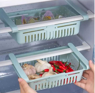 Adjustable Fridge Storage Basket Expandable Fridge Storage Rack Plastic Fridge Space Saver Food Organizer Tray Refrigerator Pull out Drawers